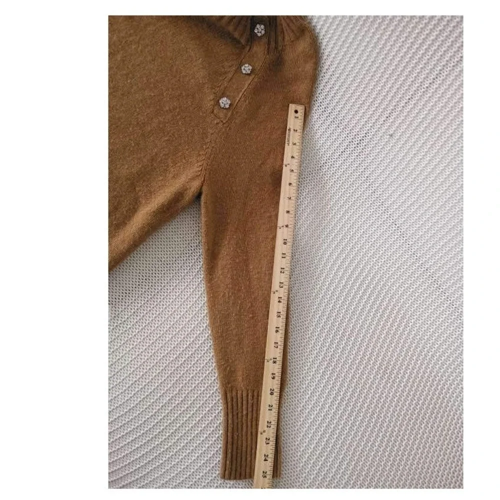 J.Crew Glam Crystal Button Camel Knit Sweater S/M Retro Minimalist - Picture 8 of 9